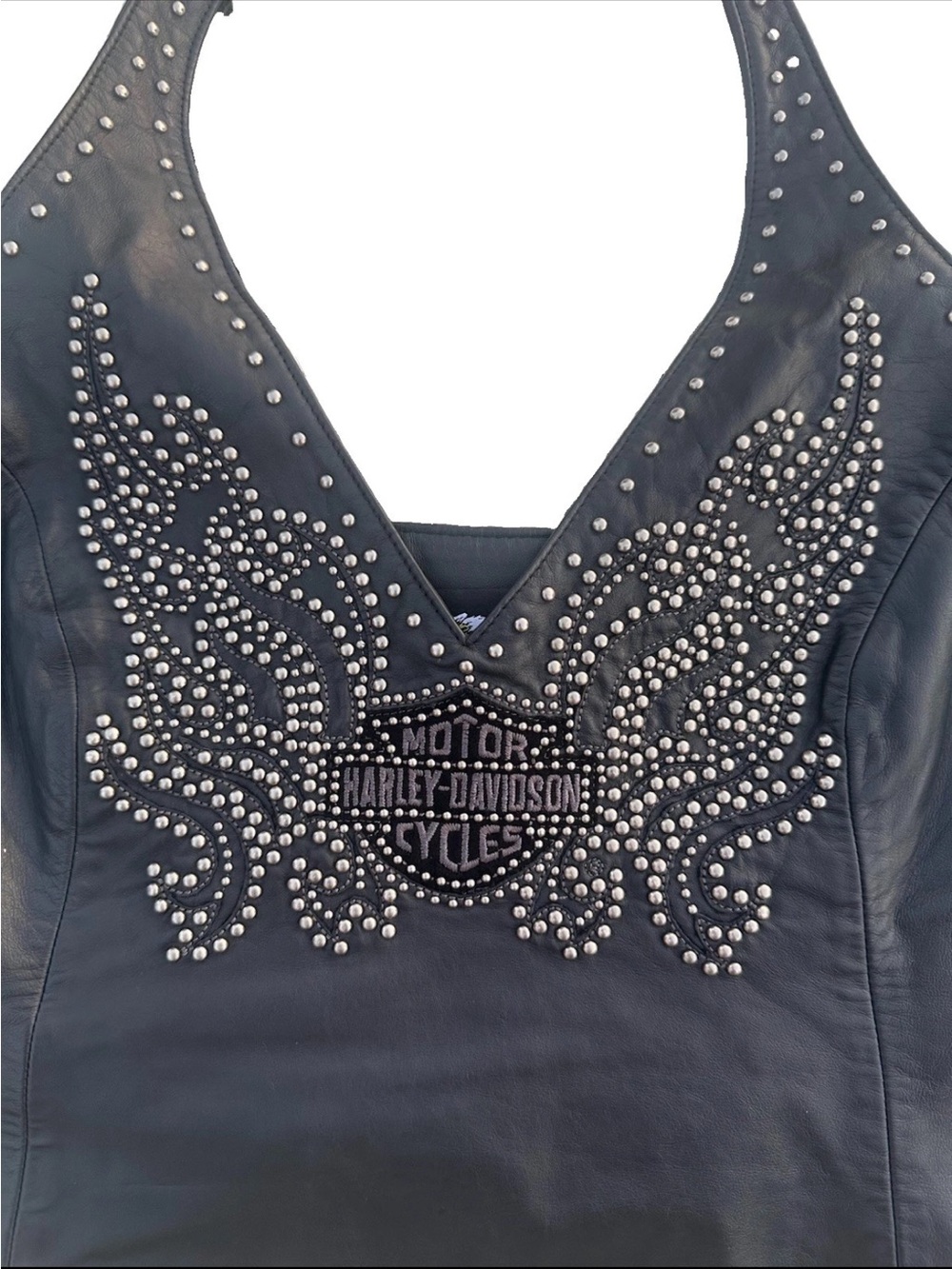 Harley-Davidson Black Studded Leather Halter Top - Picture 4 of 5